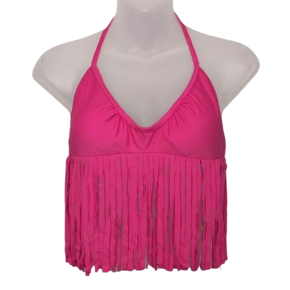 Apollo Hot Pink Fringe Halter Bikini Top  Size Medium Boho Swimsuit